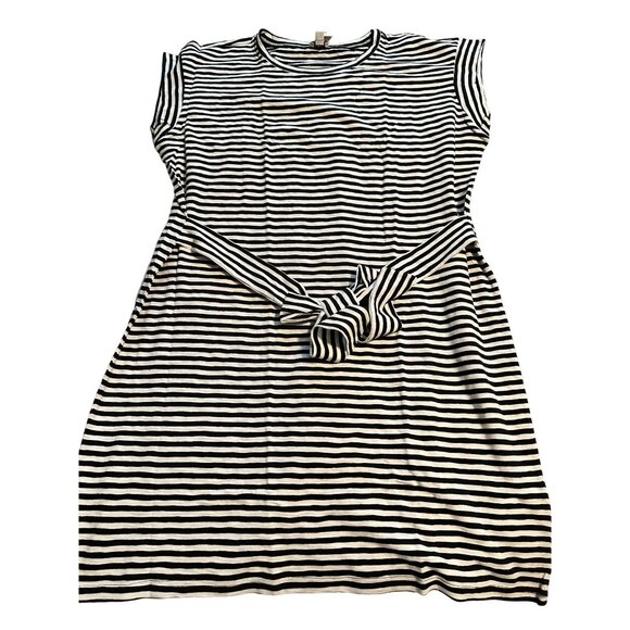 J. Crew Black and White Midi Dress Casual Short Sleeve - Picture 2 of 4